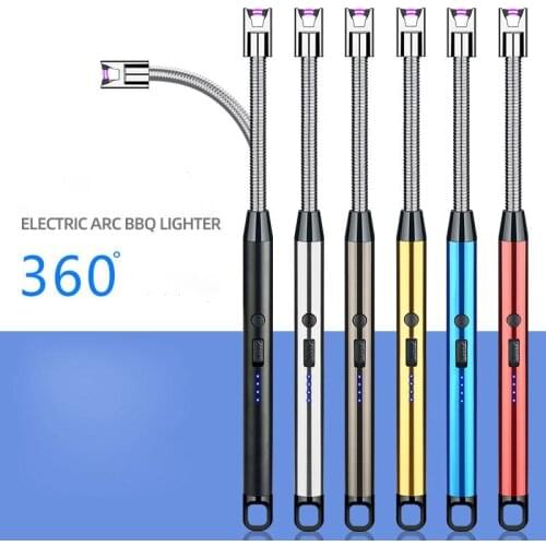 NEW Outdoor Metal Electronic Pulse Ignition Gun USB Charging Long Lighter Candle Kitchen Ignition Tool Smoking Accessories