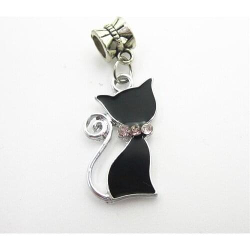 New Arrive 20pcs/lot Black Cat hanging charm big hole pendant beads charm fit fashion bracelet diy jewelry dangle charms