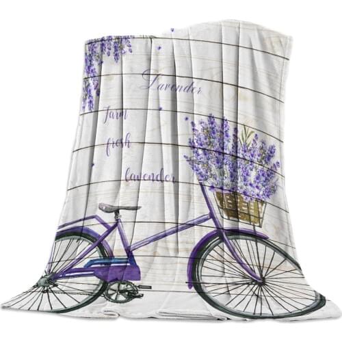 Blanket for Bed Pastoral Style Lavender Bicycle Throw Blanket Portable Soft Blanket Warm Sofa Bed Sheets Blanket for Picnic