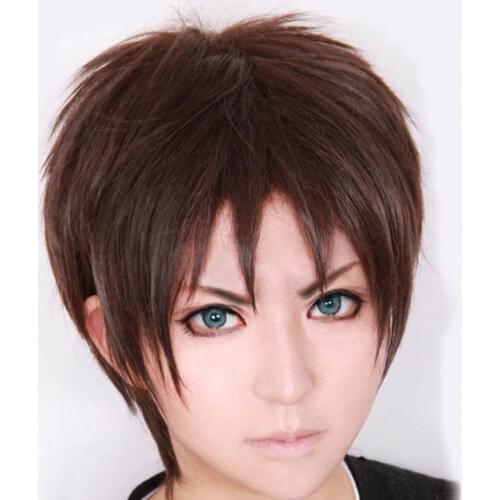 Attack On Titan Eren Jaeger Short Dark Brown Women Mens Layered Heat Resistant Cosplay Hair Wig + Wig Cap