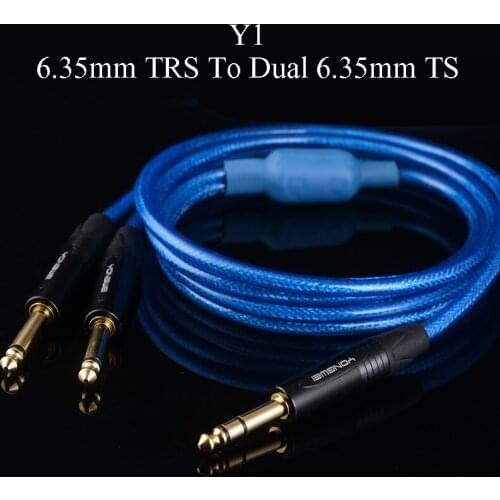 WinAqum Professional Gold Plated 6.35mm 1/8 inch TRS Coaxial Audio Cable To Dual 6.35mm 1/4 inch TS Plug Adapter Video Wire Y1