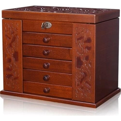 Luxury fashion Wooden princess huge super jewelry accessories storage organizer box case casket wedding Mother birthday gift