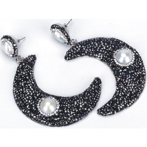 Shape Crescent Rhinestone Drop Dangle Earring Paved Pearl New Arrival Women Jewelry Snake Leather Earring Charm Jewelry