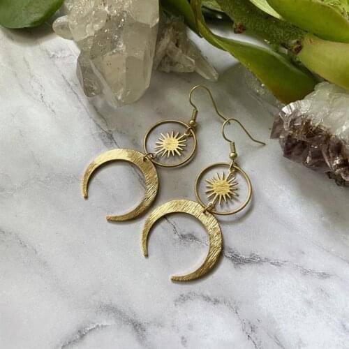 Boho Celestial Sun and Moon Earrings Crescent Phase Hippie Witchy Punk Witch Wedding Handmade Jewelry Women Gift New Trend