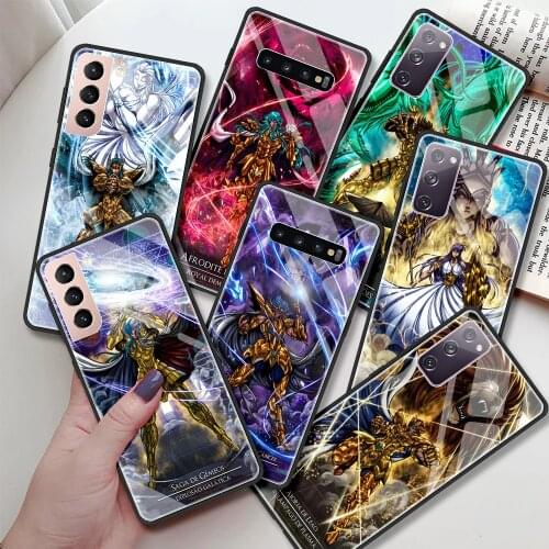 Glass Case For Samsung Galaxy S20 FE S10 Plus S21 Ultra Note 10 Lite 20 S9 S10e S8 9 Tempered Phone Cover Saint Seiya Anime Capa