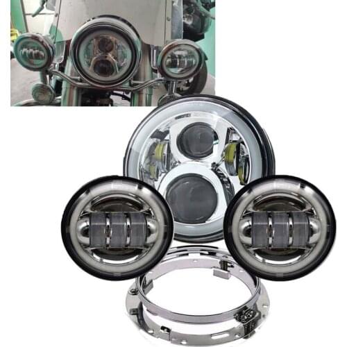 For Harley Motorcycle Light Electra Glide Softail Fat Boy Touring 7 Inch Motor For Harley Halo LED Headlight 4.5 Inch Fog Lamps