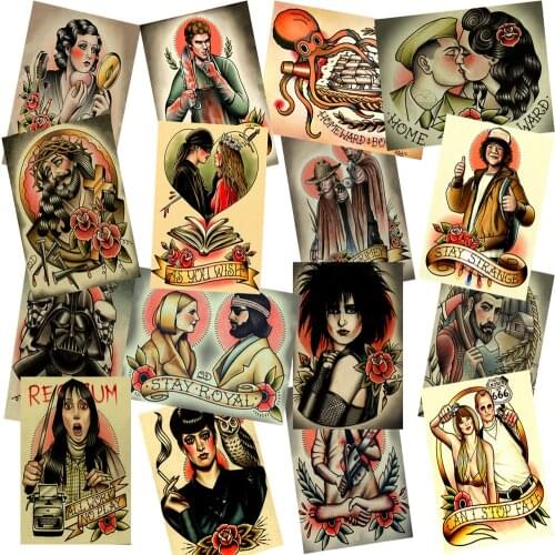 Tattoo\Boxing\Barber\Shaving Old School Class Posters Vintage Kraft Paper Stickers Inkjet Print Painting Barber Shop Decor A1