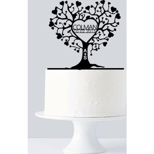 Unique Wedding Cake Topper, Custom Cake Topper, Last Name & Date Cake Topper with Name Initials, Wedding, Anniversary, Birthday