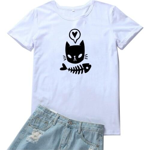 Do You Eat Fish Women T-shirt Cute Cat Graphic Tees Women Fashion Harajuku Print Women T Shirt White Short Sleeve Women Tshirts