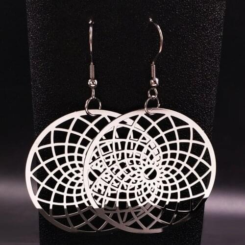 2021 Bohemian Round Stainless Steel Boho Earrings for Women Fashion Big Silver Color Earings Jewelry pendientes grandes E1626S02