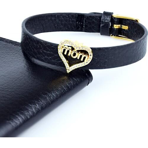 Luxury Heart Shape LOVE MOM AAA Cubic Zircon Charm Bracelets for Woman Gift Party Jewelry Leather Bracelets Watch Belt Bangle