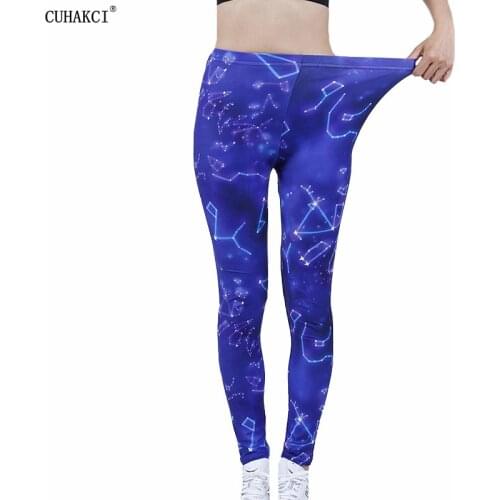 CUHAKCI Leggings Womens Blue Star High Waist Printing Leggins Fitness Trousers Wholesales Stretch Sexy Gym Sport Casual Pants
