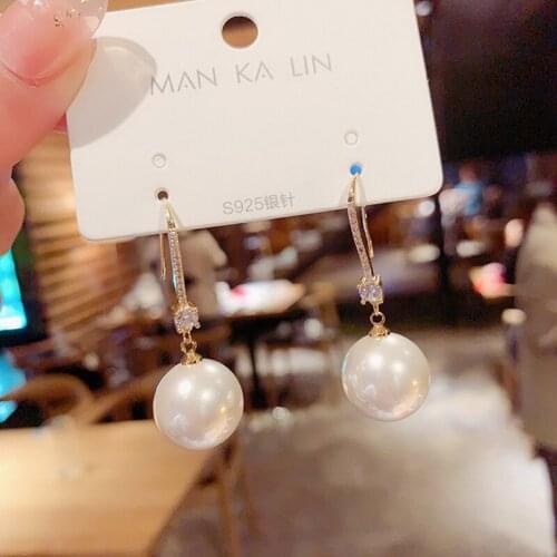 Elegant Big Simulated Pearl Drop Earrings For Women Rose Gold Color Dangle Statement Big Ball Earrings Korean Wedding Jewelry