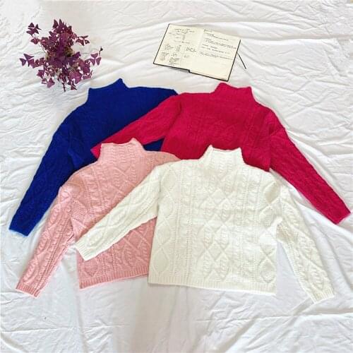 Korean Style 2021 New Autumn Winter Jacquard Sweater Womens Pullover Loose Top Loose Half High Neck Sweater