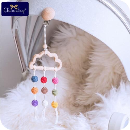 1pc Baby Teether Beech Wood Cloud Bed Bell Crochet Beads Dummy Pacifier Chains Clip DIY Teether Bed Bell For Kids Products TOY