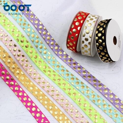 10yards 5/8'' Dot bronzing Ribbon Elastic Foldover Elastics Stretch Hair Ties Headbands for Baby Girls Hair Bow E-20508-915