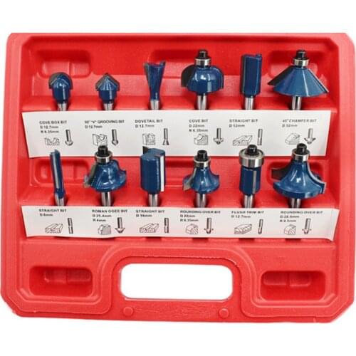 12pcs Router Bit Set 1/4 shank Tungsten Carbide Cutting Woodworking Tool
