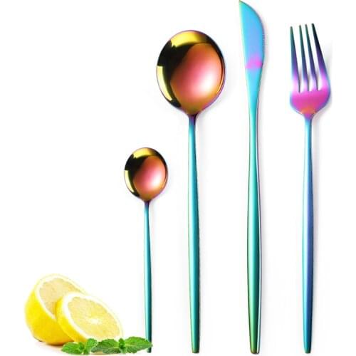 2020 Multi-Colors Rainbow Cutlery Set Dinnerware Set Gold Cutlery Kit Fork Knife Stainless Steel Silverware Home Tableware Set