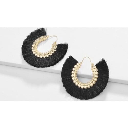 2020 new Handmade circle alloy fanshaped multicolor tassel dangle earrings for women