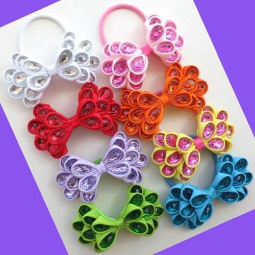 8pcs Hand Customize Free Shipping BLESSING Happy Girl Newfashioned Hair Accessories 3.5" Crystal Bow Elastic AS