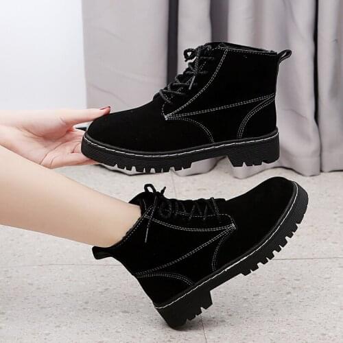Ankle Boots Suede Lace-up Leather Women Flat Platform Short Boots Ladies Shoes Fashion Autumn Winter Boots Zapatillas Mujer