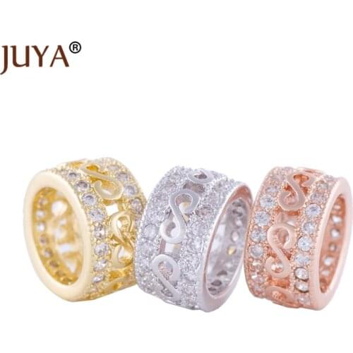 7.3mm Big Hole Beads Round Copper Micro Pave CZ Beads For Jewellery Making DIY Bracelet Beads Accessories 4 Pieces wholesale