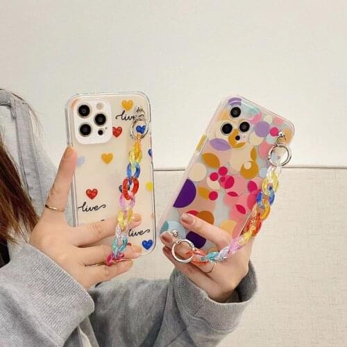 Rainbow Flower Chain Hanging Case Phone Cases for iphone 12 11 pro max X XS XR 7 8 Plus SE 2020 Colorful Chain Soft Back Cover