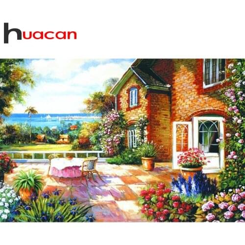 Huacan Full Diamond Mosaic House Embroidery Landscape 5D Diamond Rhinestones Paintings Garden Personalized Gift Decoration Home