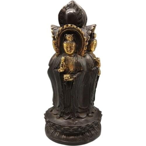 Chinese Old Craft Gilded Copper Statue Of Four Side Avalokitesvara