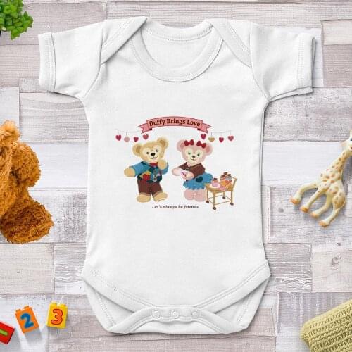 Disney Bear Duffy Printed Baby Rompers Cartoon Kawaii Love Newborn Clothes Jumpsuits Infant Baby Bodysuit 0-24M