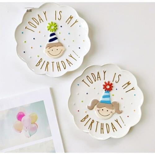 Creative Ceramics Gril Boy Plate Figurines Cake Decoration Dessert Dish Fruits Plate Dinnerware Lovely Gift for Birthday Party