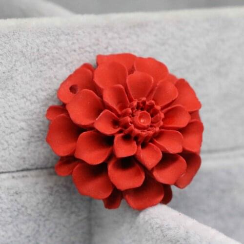 Hot Sale Fashion Synthetic Red Cinnabar Stone Exquisite Flower Pendant Women Fit Diy Beauty Chain Necklace Accessory 33mm B1538