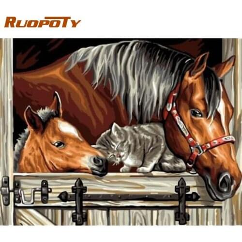 RUOPOTY Oil Painting By Numbers For Adults Horse Cat Animal Paint By Number Modern Home Decoration Artcraft 40x50cm Framed