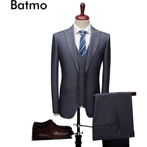 Batmo 2018 new arrival high quality smart casual gray suits men,mens blue suits,plus-size L-4XL 6206