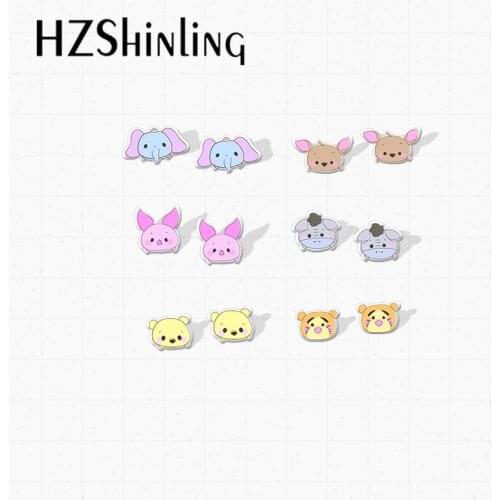 New Cute Animals Heads Kawaii Bear Pig Elephant Tiger Jewelry Acrylic Epoxy Earrings Handcraft Stud Earrings for Kids
