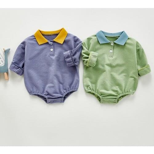 Spring New Baby Boys Stripe Long Sleeve Romper