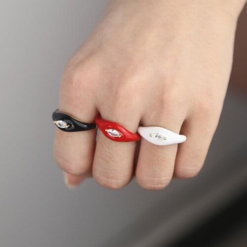 Gold color engagement ring with cz paved eye shape tiny band ring jewelry for women lady girlfriend finger ring with enamel gift