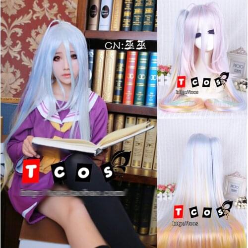 Anime No Game No Life Shiro 110cm Long Multi-color Synthetic Hair Cosplay Costume Wig With A 90cm Chip Ponytail