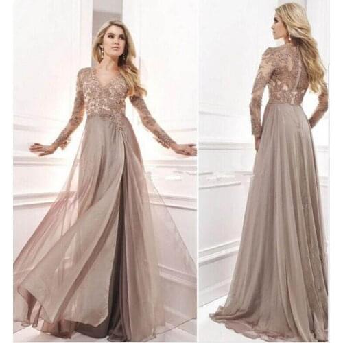 Sexy white long sleeves A-line Evening Dresses,hot chiffon long sleeves v-neck lace plus size mother of the bride evening dress