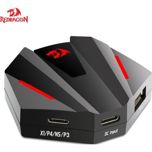 Redragon GA250 Vulcan Keyboard and Mouse Adapter LED Gaming Console Converter Compatible for Nintendo Switch PS3/4 Xbox One