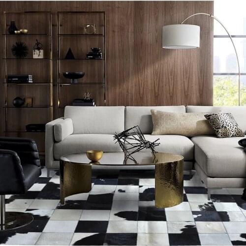 Luxury Cowhide Seamed Patchwork Rug , Natural Black and White Cow Skin Chequer Carpet for Living Room, Decoration Office Mat