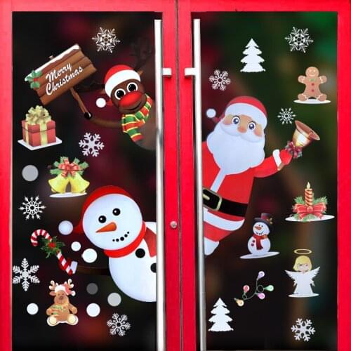 Christmas Window Wall Stickers Santa Claus Stickers Kids Room Xmas Decoration for Home Decal New Year Navidad Noel Natal 2021