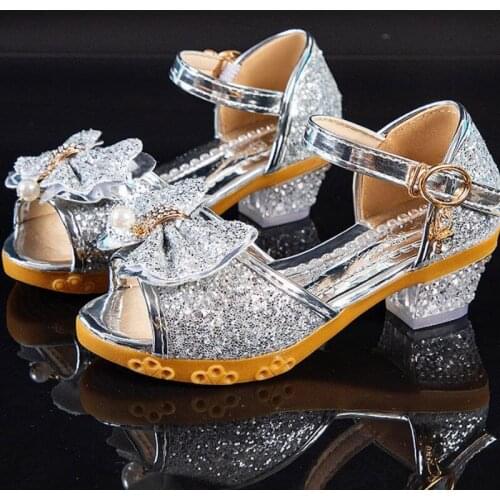 Girls Sandals Summer 2020 New Childrens Princess Shoes Little Girls High-heeled Bow-knot Crystal Sandals Party Dress Wedding