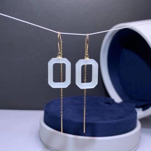 Shilovem 18k yellow Natural white jasper Drop Earrings fine Jewelry women trendy anniversary Christmas gift myme12168552hby