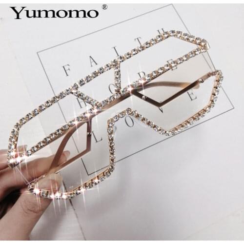Luxury 10 Color One Piece Lens Rhinestone Sunglasses Women Oversized Square Sun Glasses Brand Designer Men Sun Glasses UV400