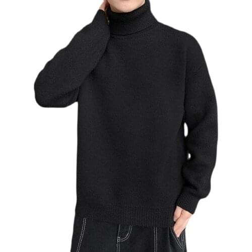 Turtleneck Sweater Men Solid Color Knitted Pullover Mens Hip Hop Casual Sweater Autumn Winter Streetwear Men Clothes Black White
