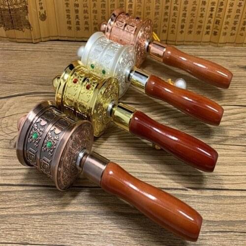 Delicate Workmanship Smooth Alloy Duplex Bearing Mini Hand-Cranking Sanskrit Om Mani Padme Hum Handheld Wheel Solemn RITUAL ITEM