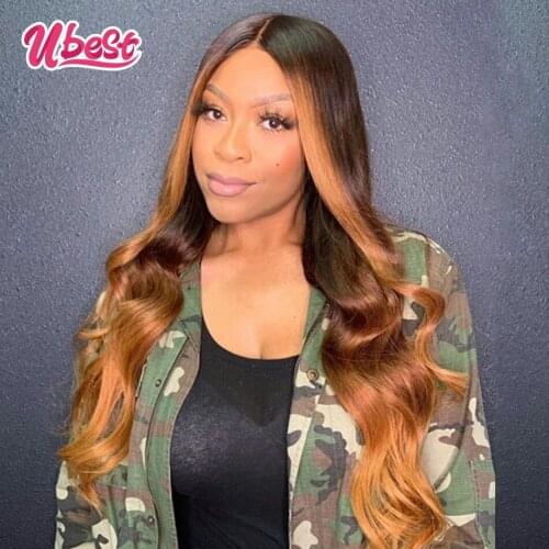 Ubest Ombre Blonde 27/30 Body Wave Wigs for Women Malaysian Colored Human Hair Wigs Virgin 30 Inch Body Wave Lace Front Wig