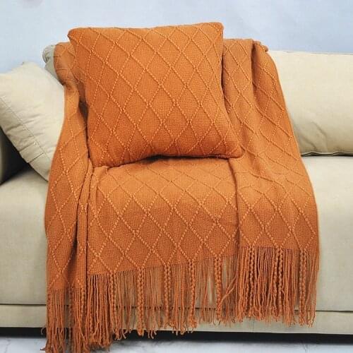 Nordic Bohemian Knitted Blanket Office Lunch Break Blanket Sofa Cover with Tassel Bedside Decorative Blanket