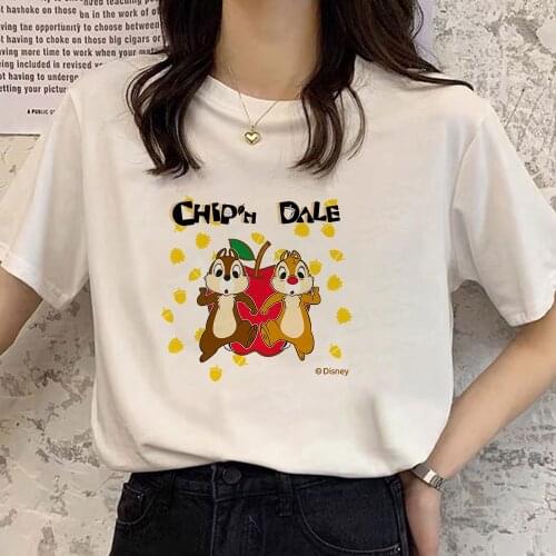 New Disney T-Shirt Sweet Chip 'n Dale Cartoon Chipmunk Letter Print Couples Unisex Women T-Shirt White Short Sleeve O-Neck Tops